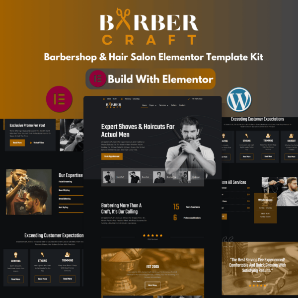 Barbercraft-Barbershop & Hair Salon Elementor Template Kit Barber Craft-Barbershop & Hair Salon Elementor Template Kit
